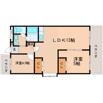 間取図 近鉄難波線・奈良線/富雄駅 徒歩7分 3階 築35年