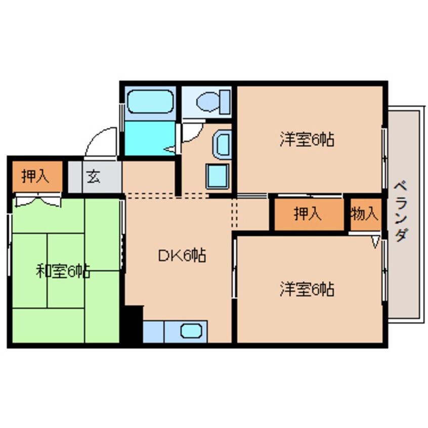 間取図 近鉄難波線・奈良線/学園前駅 徒歩13分 2階 築29年