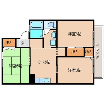 間取図 近鉄難波線・奈良線/学園前駅 徒歩13分 2階 築30年