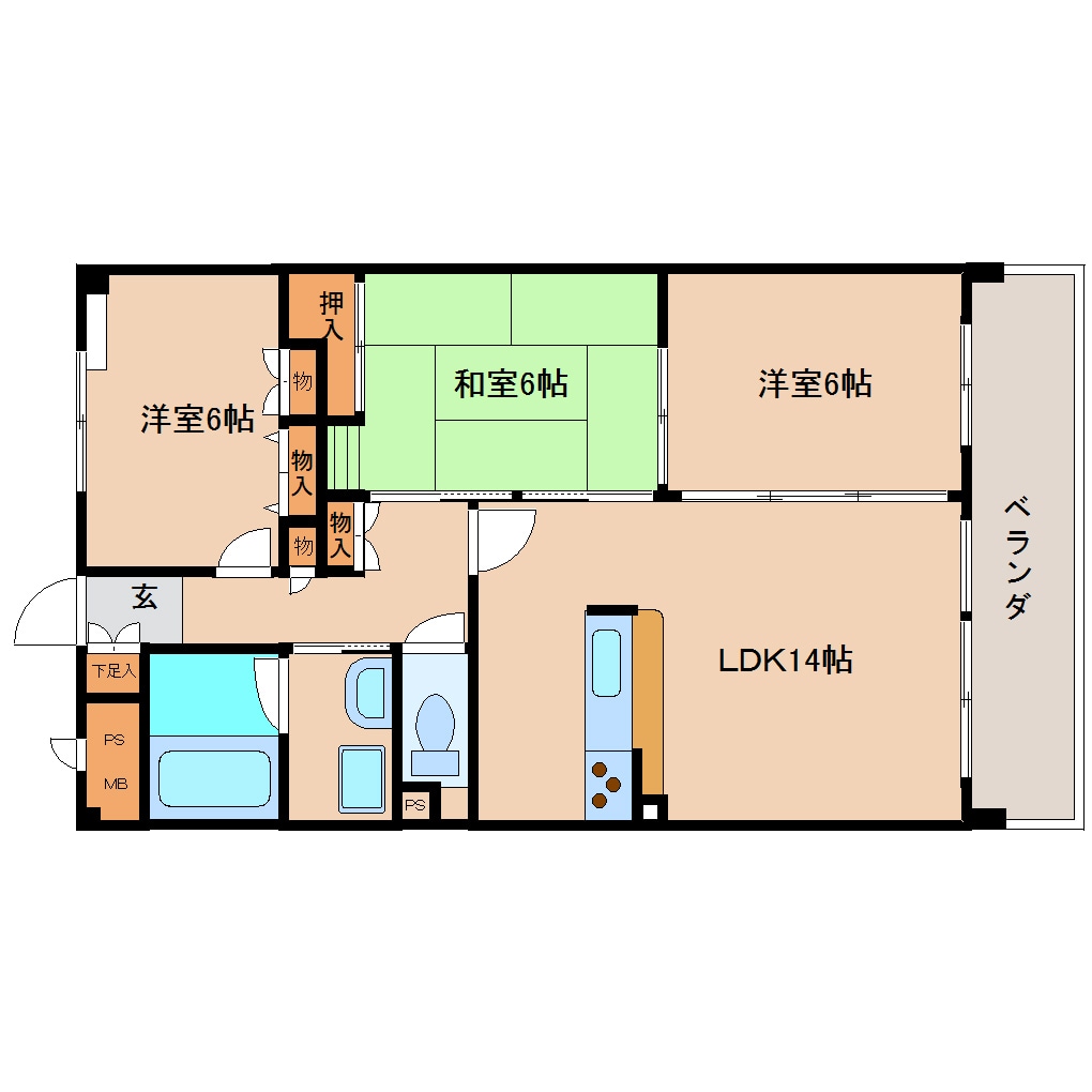 間取り図 近鉄難波線・奈良線/学園前駅 バス12分松陽台2丁目下車:停歩3分 3階 築22年