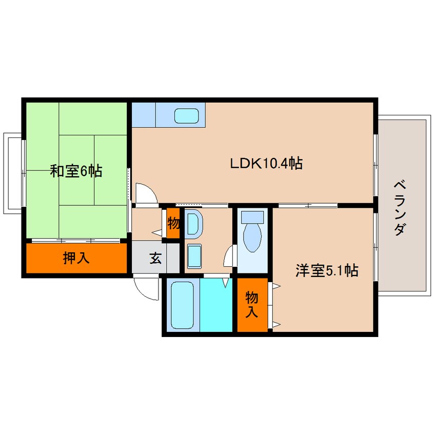 間取図 近鉄難波線・奈良線/学園前駅 徒歩22分 1階 築23年