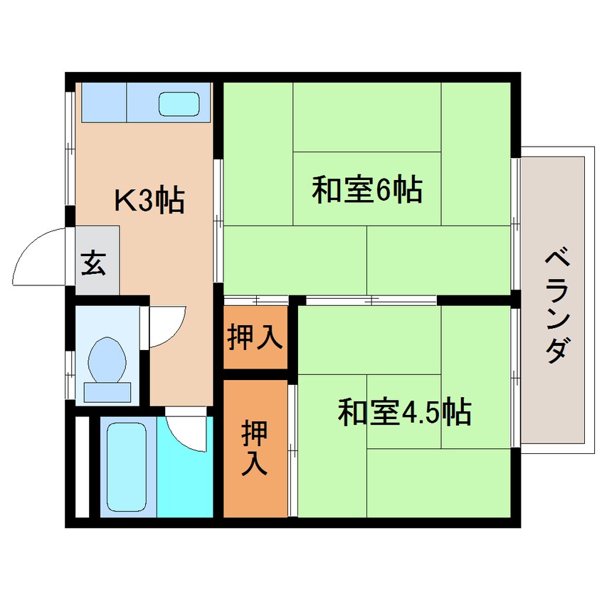 間取図 近鉄難波線・奈良線/学園前駅 バス6分登美ヶ丘1丁目下車:停歩3分 1階 築45年