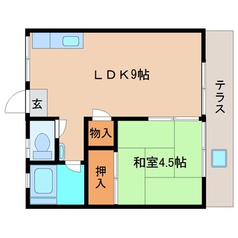 間取図 近鉄難波線・奈良線/学園前駅 バス6分登美ヶ丘1丁目下車:停歩3分 1階 築45年