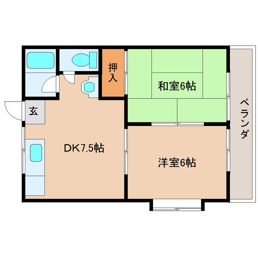 間取図 近鉄難波線・奈良線/学園前駅 徒歩14分 2階 築35年