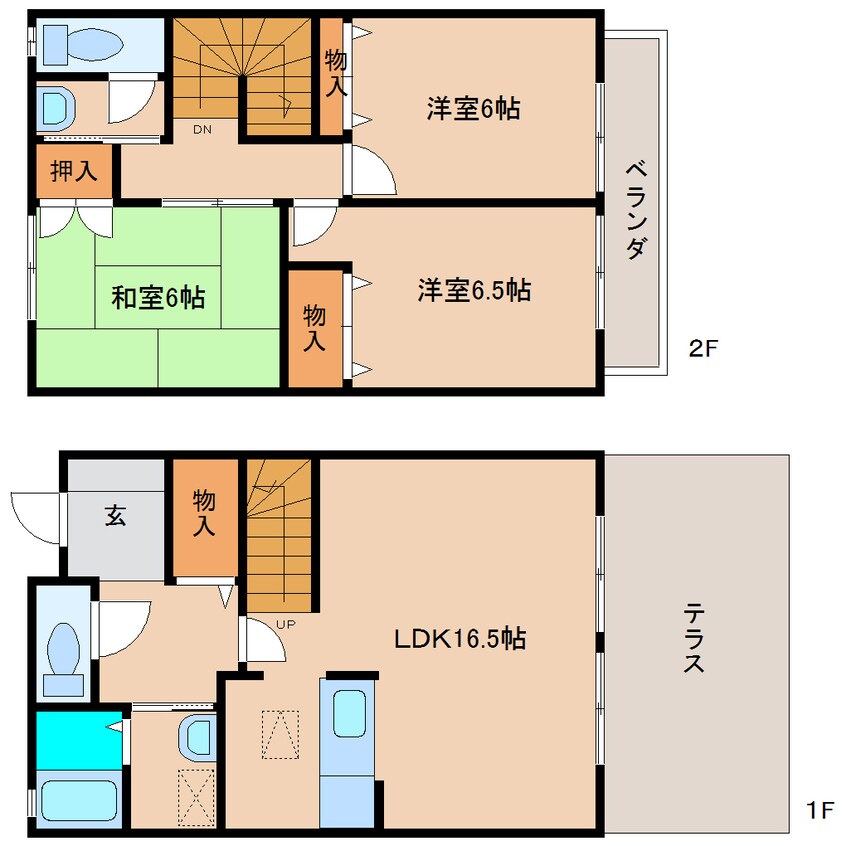 間取図 近鉄難波線・奈良線/学園前駅 徒歩5分 1-2階 築21年