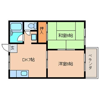 間取図 近鉄難波線・奈良線/学園前駅 徒歩13分 2階 築37年