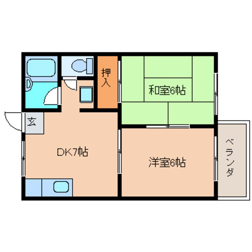 間取図 近鉄難波線・奈良線/学園前駅 徒歩13分 2階 築37年