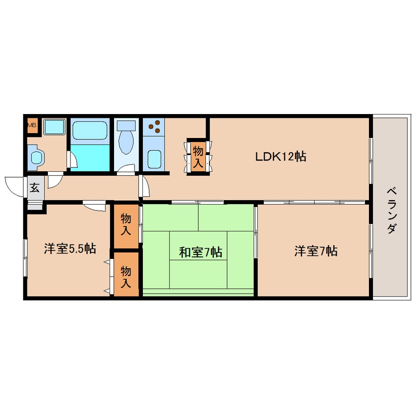 間取図 近鉄難波線・奈良線/学園前駅 徒歩14分 2階 築27年