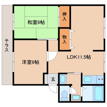 間取図 近鉄難波線・奈良線/学園前駅 徒歩20分 1階 築30年