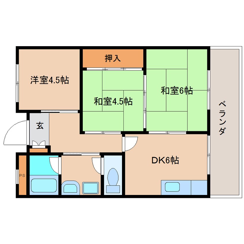 間取図 近鉄難波線・奈良線/学園前駅 バス7分藤ノ木台1丁目下車:停歩1分 2階 築41年