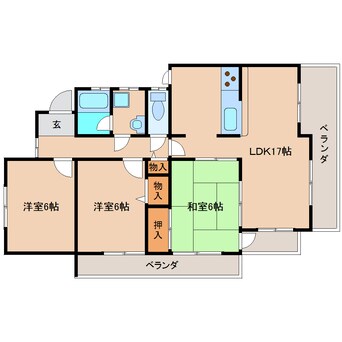 間取図 近鉄難波線・奈良線/富雄駅 徒歩5分 3階 築33年