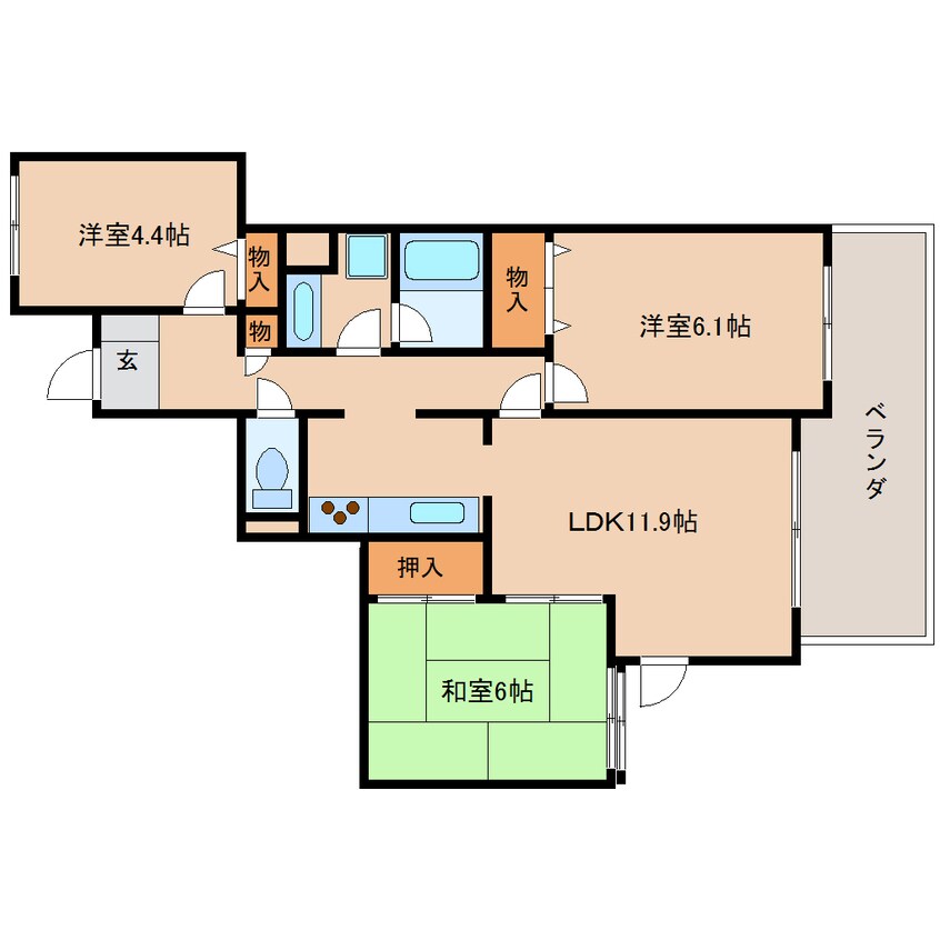 間取図 近鉄難波線・奈良線/菖蒲池駅 徒歩5分 3階 築34年