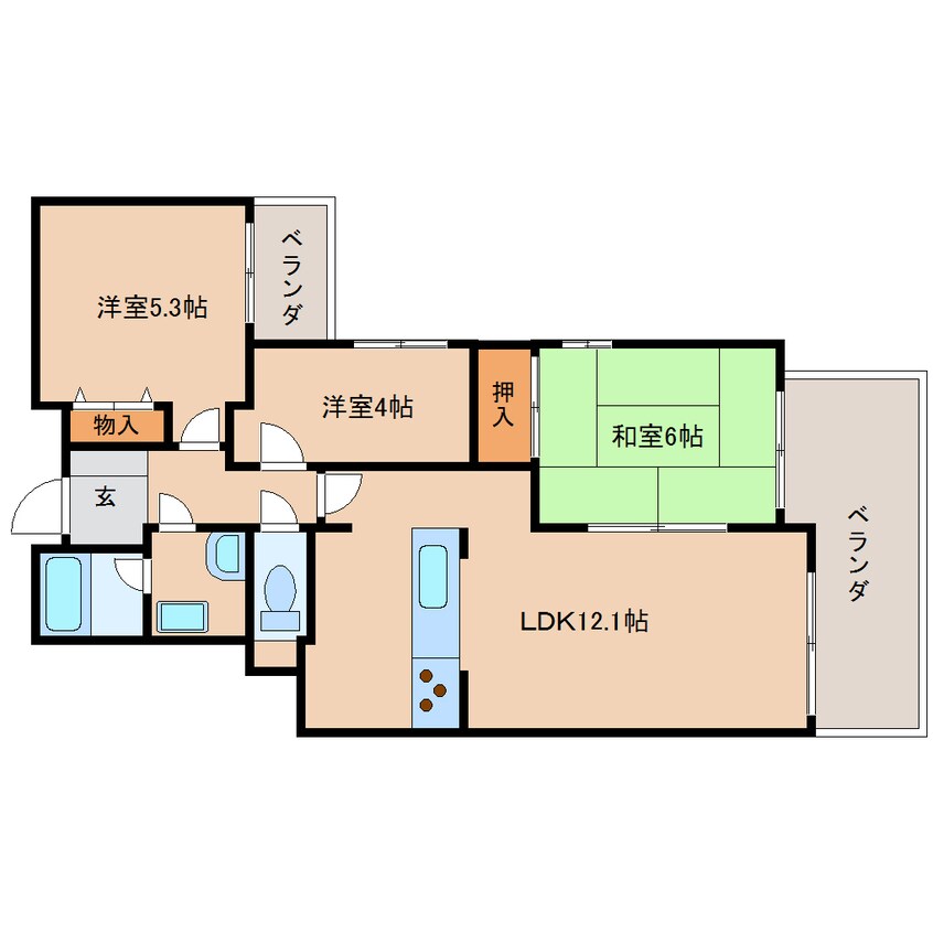 間取図 近鉄難波線・奈良線/菖蒲池駅 徒歩5分 3階 築34年