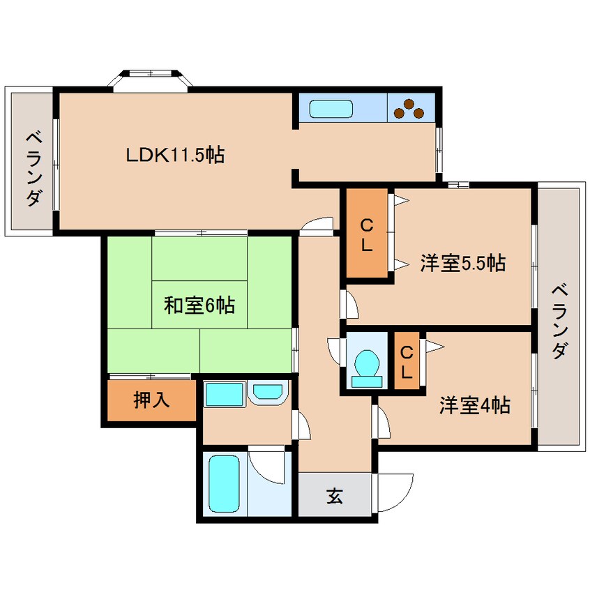 間取図 近鉄難波線・奈良線/菖蒲池駅 徒歩5分 3階 築34年