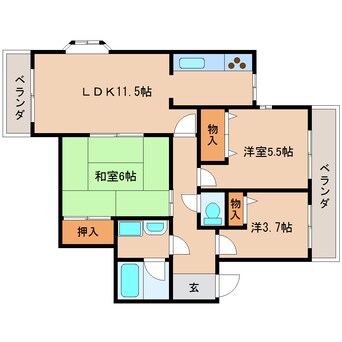 間取図 近鉄難波線・奈良線/菖蒲池駅 徒歩5分 2階 築34年