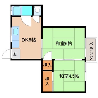 間取図 近鉄難波線・奈良線/富雄駅 徒歩2分 2階 築47年