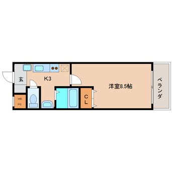 間取図 近鉄難波線・奈良線/富雄駅 徒歩5分 3階 築19年