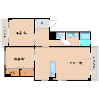 間取図 近鉄難波線・奈良線/学園前駅 徒歩13分 2階 築53年