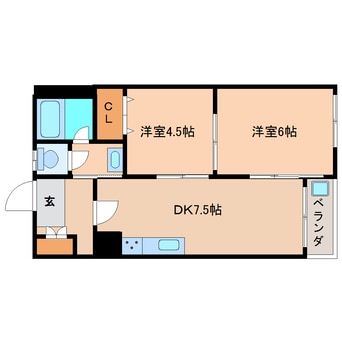 間取図 近鉄難波線・奈良線/学園前駅 徒歩13分 2階 築53年