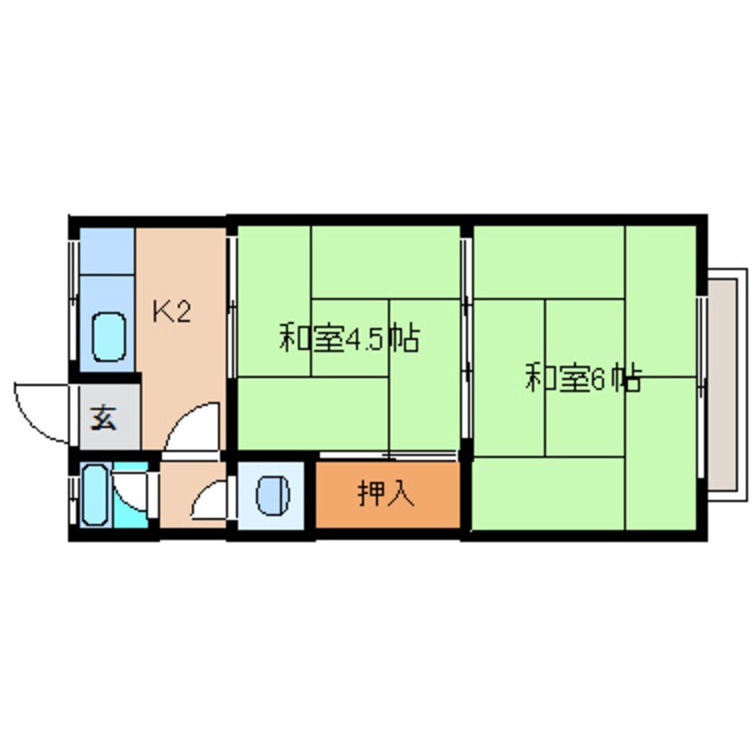 間取図 近鉄難波線・奈良線/学園前駅 徒歩15分 2階 築55年