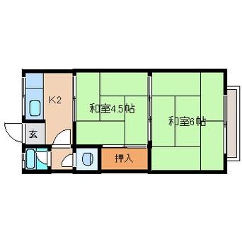 間取図 近鉄難波線・奈良線/学園前駅 徒歩15分 2階 築55年