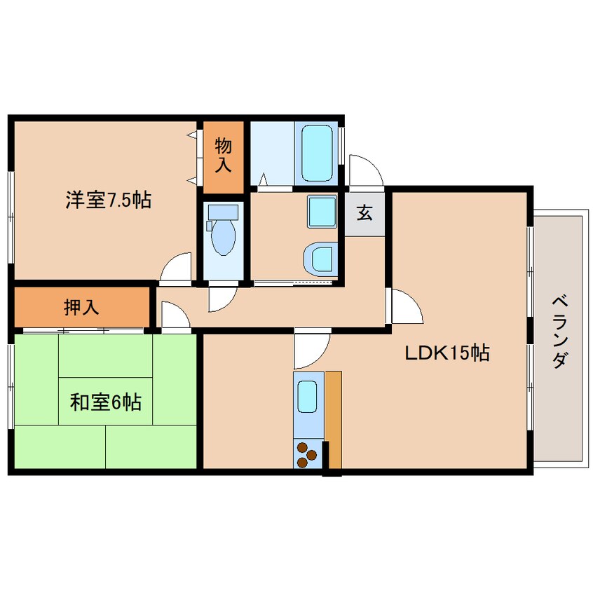 間取図 近鉄難波線・奈良線/学園前駅 バス12分松陽台2丁目下車:停歩3分 2階 築28年