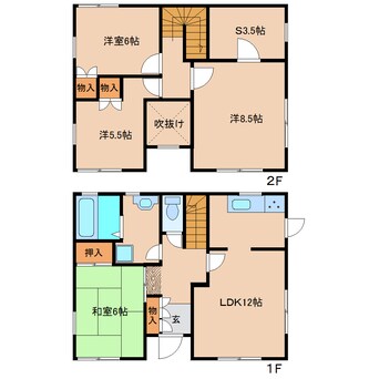 間取図 近鉄難波線・奈良線/菖蒲池駅 徒歩5分 1-2階 築32年