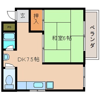 間取図 近鉄難波線・奈良線/学園前駅 徒歩15分 2階 築52年