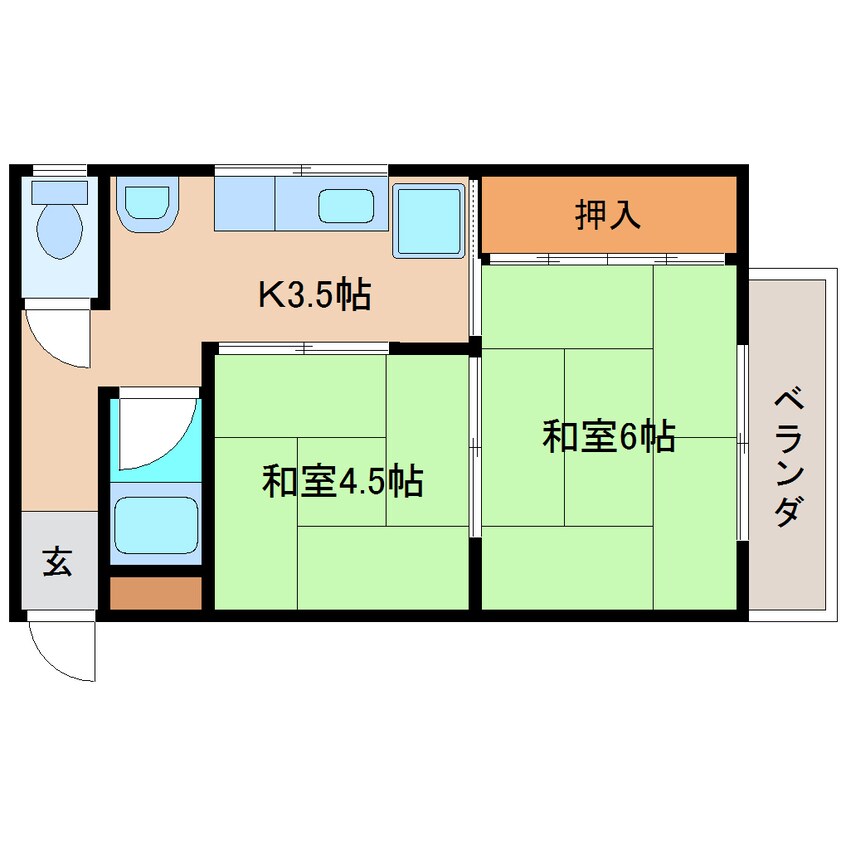 間取図 近鉄難波線・奈良線/学園前駅 徒歩15分 3階 築52年