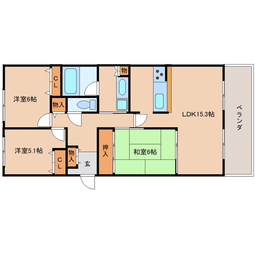 間取図 近鉄けいはんな線/学研奈良登美ケ丘駅 徒歩15分 2階 築28年