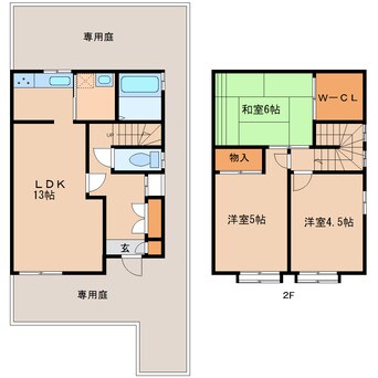 間取図 近鉄難波線・奈良線/学園前駅 徒歩19分 1-2階 築32年