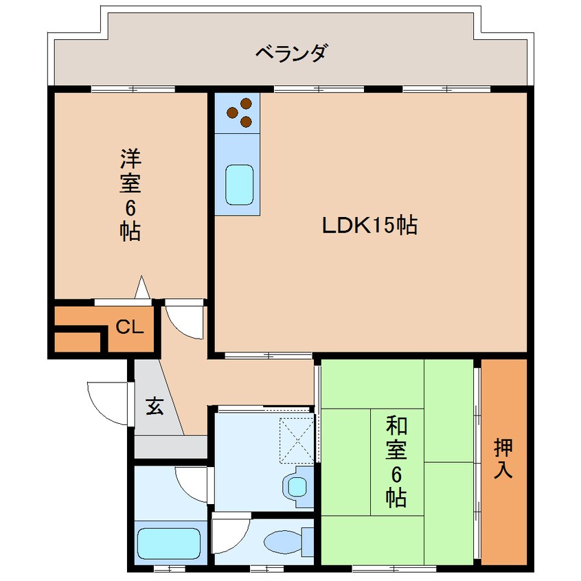 間取図 近鉄難波線・奈良線/富雄駅 徒歩14分 2階 築37年