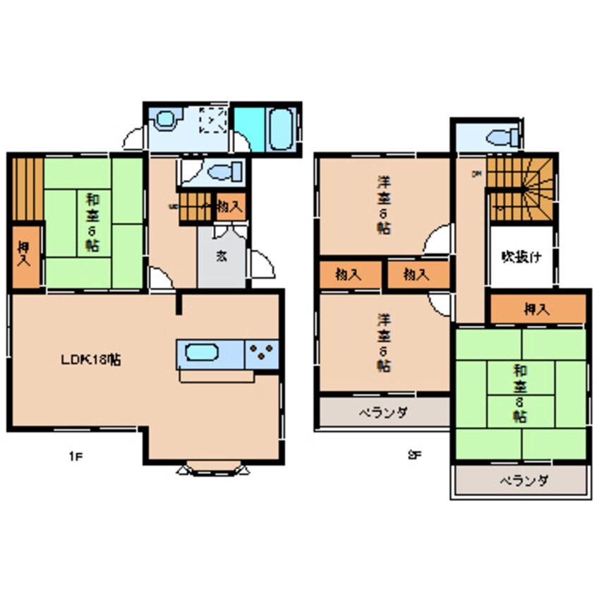 間取図 近鉄難波線・奈良線/学園前駅 徒歩16分 1-2階 築36年