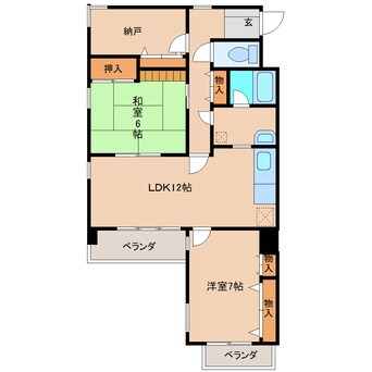 間取図 近鉄難波線・奈良線/学園前駅 徒歩15分 2階 築33年