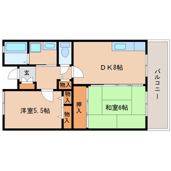 間取図 近鉄難波線・奈良線/学園前駅 徒歩4分 2階 築28年