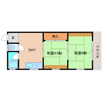 間取図 近鉄難波線・奈良線/富雄駅 徒歩5分 2階 築39年