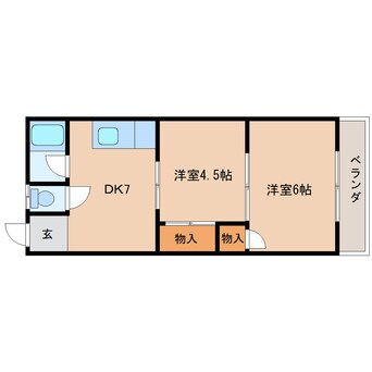 間取図 近鉄難波線・奈良線/富雄駅 徒歩5分 2階 築40年