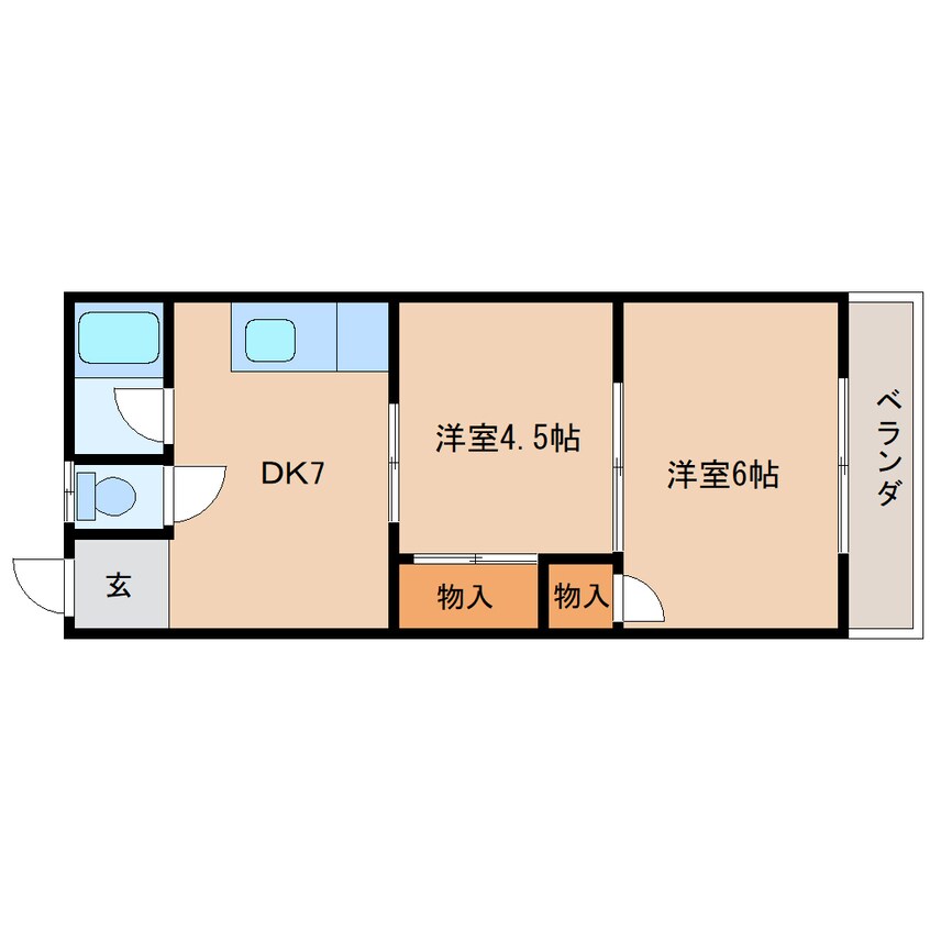 間取図 近鉄難波線・奈良線/富雄駅 徒歩5分 2階 築40年