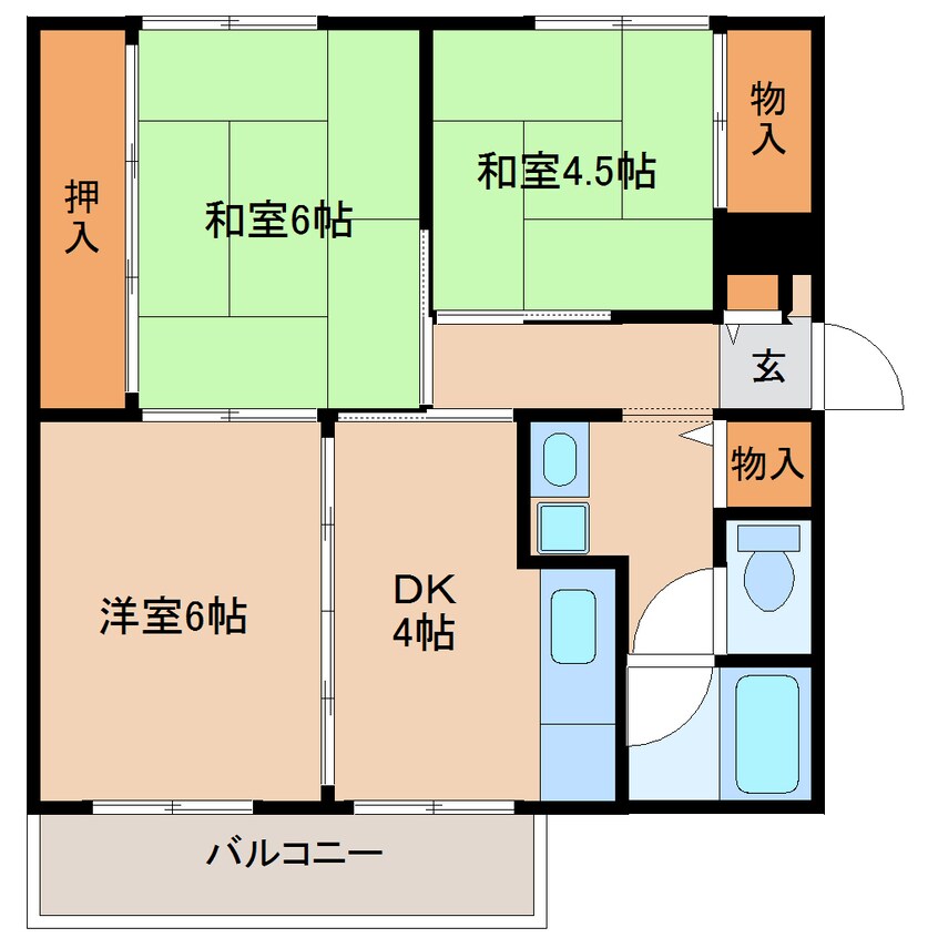 間取図 近鉄けいはんな線/学研奈良登美ケ丘駅 徒歩12分 2階 築55年