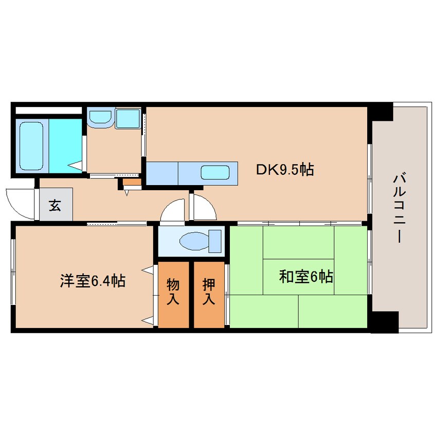 間取図 近鉄難波線・奈良線/学園前駅 徒歩8分 1階 築15年