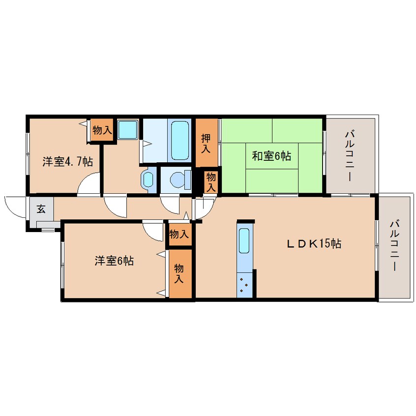 間取図 近鉄難波線・奈良線/学園前駅 徒歩10分 4階 築25年