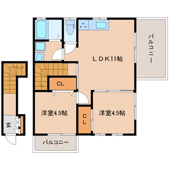 間取図 近鉄難波線・奈良線/学園前駅 徒歩7分 2階 築8年