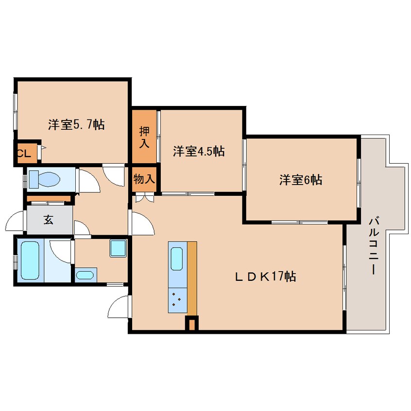 間取図 近鉄難波線・奈良線/学園前駅 徒歩8分 1階 築35年