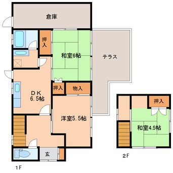 間取図 近鉄難波線・奈良線/菖蒲池駅 徒歩9分 1-2階 築47年