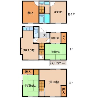 間取図 近鉄難波線・奈良線/学園前駅 徒歩12分 1-2階 築45年