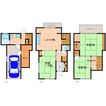 間取図 近鉄難波線・奈良線/富雄駅 徒歩20分 1-3階 築44年