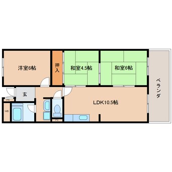 間取図 近鉄難波線・奈良線/富雄駅 徒歩20分 4階 築46年