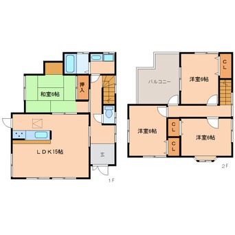 間取図 近鉄難波線・奈良線/富雄駅 徒歩4分 1-2階 築24年