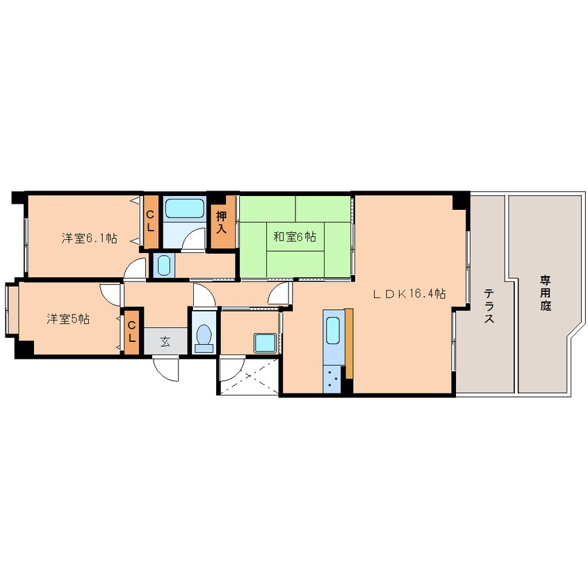 間取図 近鉄難波線・奈良線/学園前駅 徒歩10分 1階 築35年
