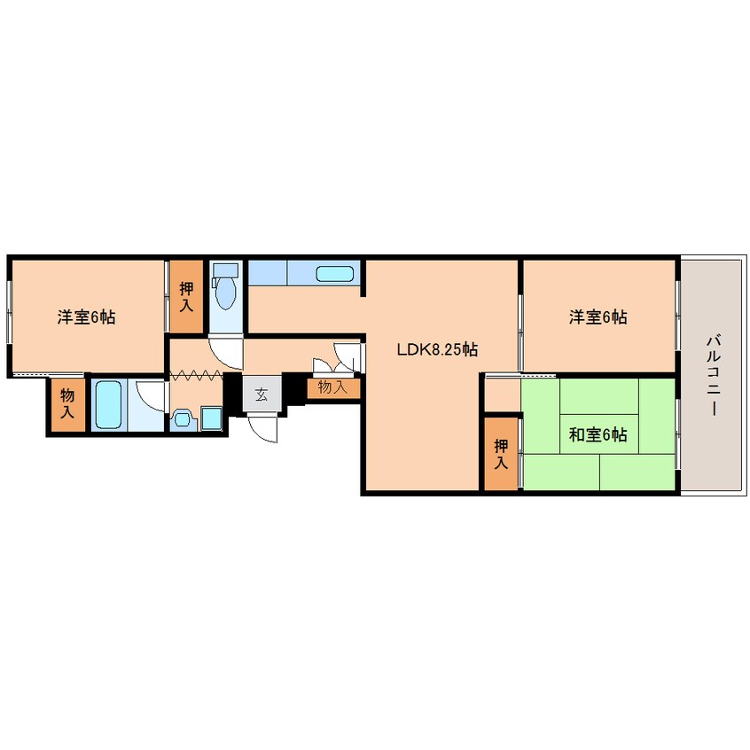 間取図 近鉄難波線・奈良線/学園前駅 徒歩12分 1階 築44年